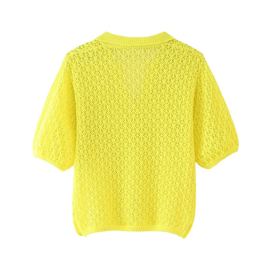 Women's Clothing Summer Jacquard Mesh Loose Polo Collar Knitwear