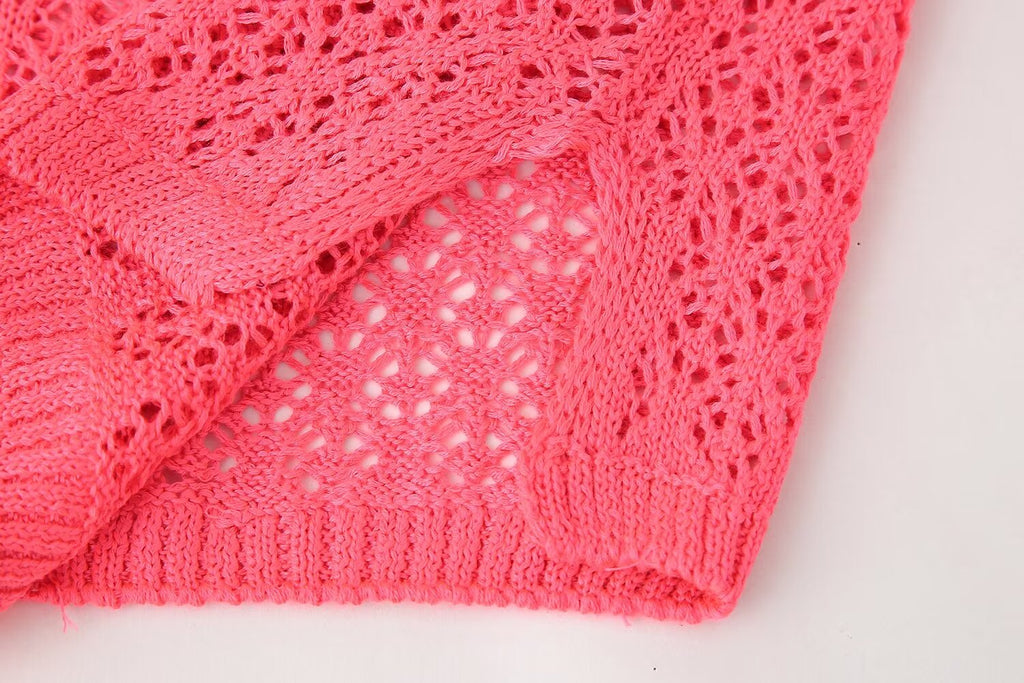 Women's Clothing Summer Jacquard Mesh Loose Polo Collar Knitwear