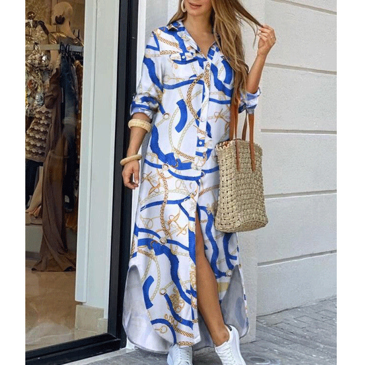 Women's Clothing Spring Summer Printed Sexy Shirt Dress