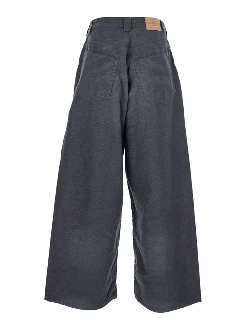 Balenciaga Men's Grey Oversize Pants with Logo Detail on the Front and Logo Patch on the Rear in Cotton