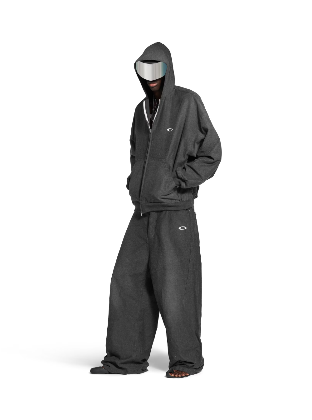 Balenciaga Men Grey Oversize Pants With Logo Detail On The Front And Logo Patch On The Rear In Cotton Man