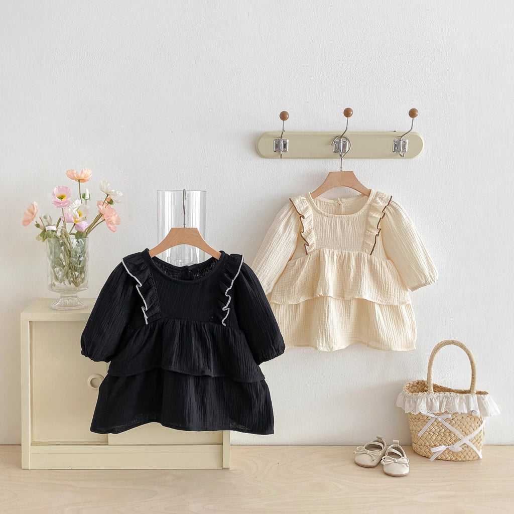 Baby Cake Dress Spring Fashion Ruffled Bow Sleeveless Dress for Girls Sweet Princess Style