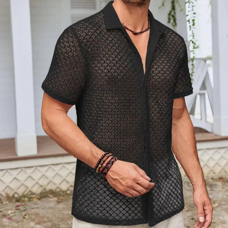 Summer Mesh Short Sleeve Shirt Men's Clothing
