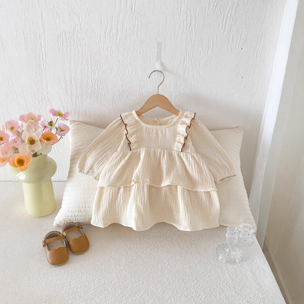 Baby Cake Dress Spring Fashion Ruffled Bow Sleeveless Dress for Girls Sweet Princess Style