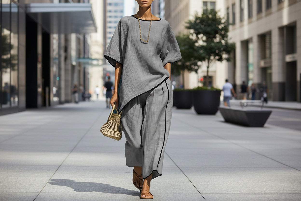 Ensemble haut et pantalon décontracté ample à manches courtes pour femme