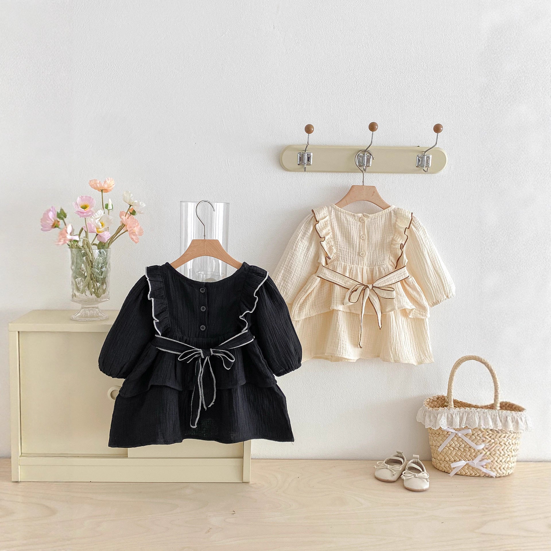 Baby Cake Dress Spring Fashion Ruffled Bow Sleeveless Dress for Girls Sweet Princess Style