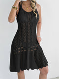 Women's Hollow Woven Strap Backless Maxi Dress Beach Cover-Up