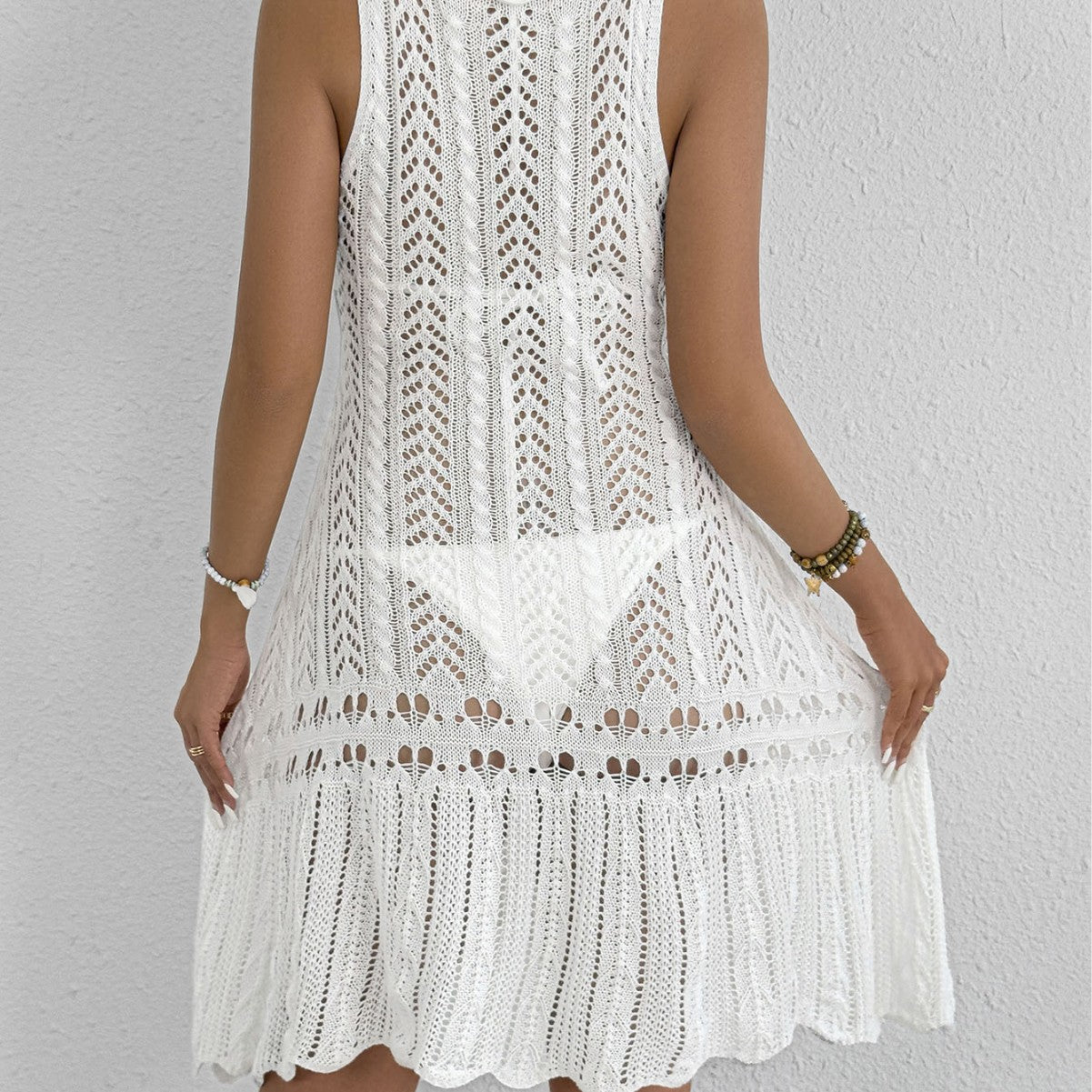 Women's Hollow Woven Strap Backless Maxi Dress Beach Cover-Up