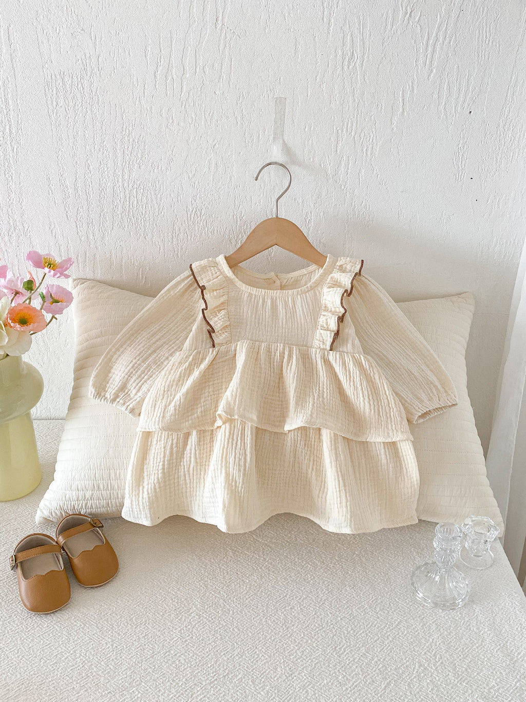 Baby Cake Dress Spring Fashion Ruffled Bow Sleeveless Dress for Girls Sweet Princess Style