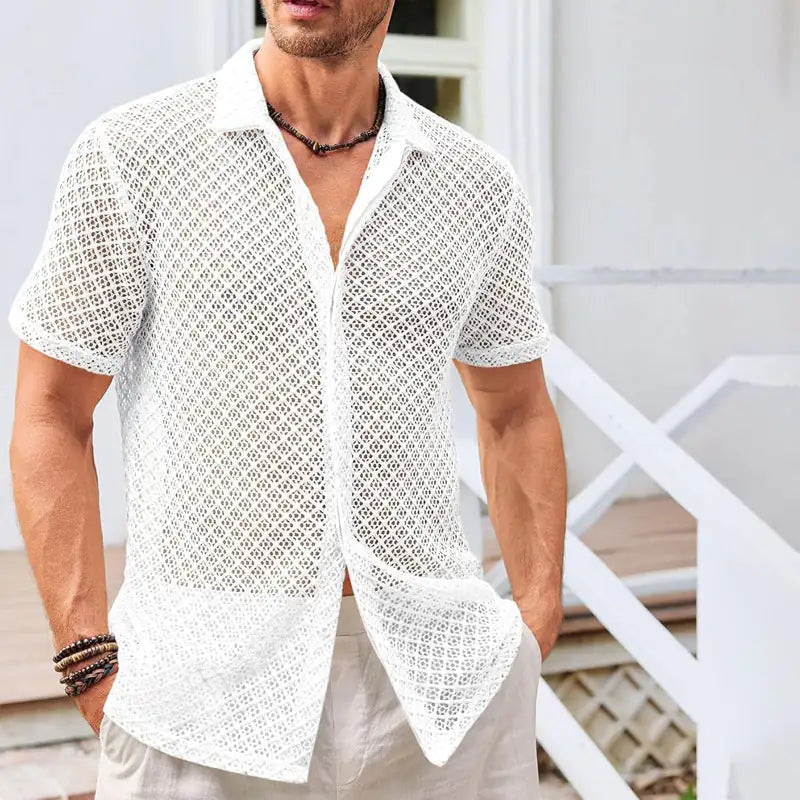 Summer Mesh Short Sleeve Shirt Men's Clothing