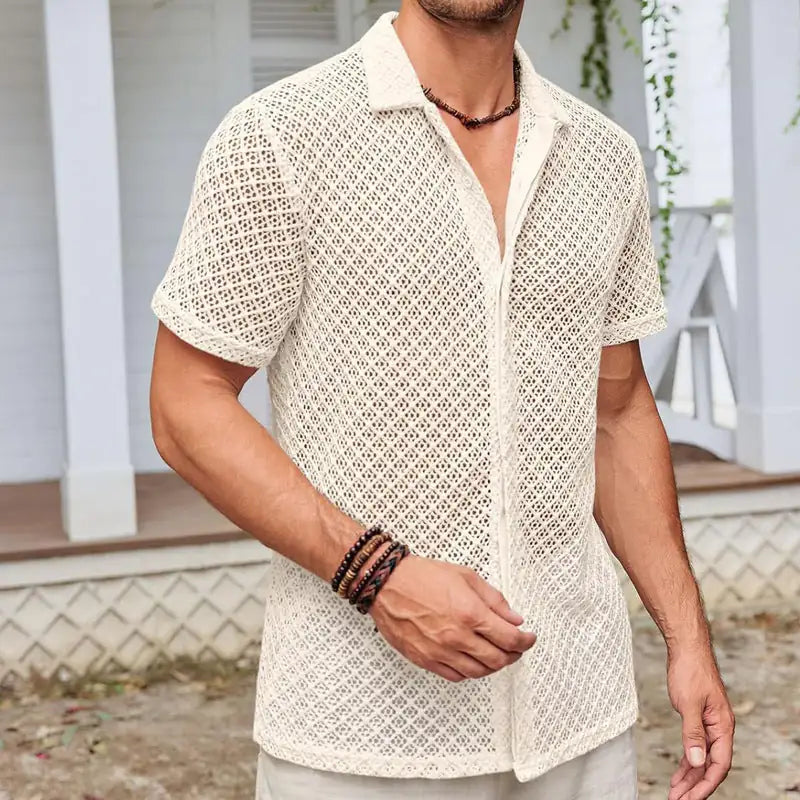 Summer Mesh Short Sleeve Shirt Men's Clothing