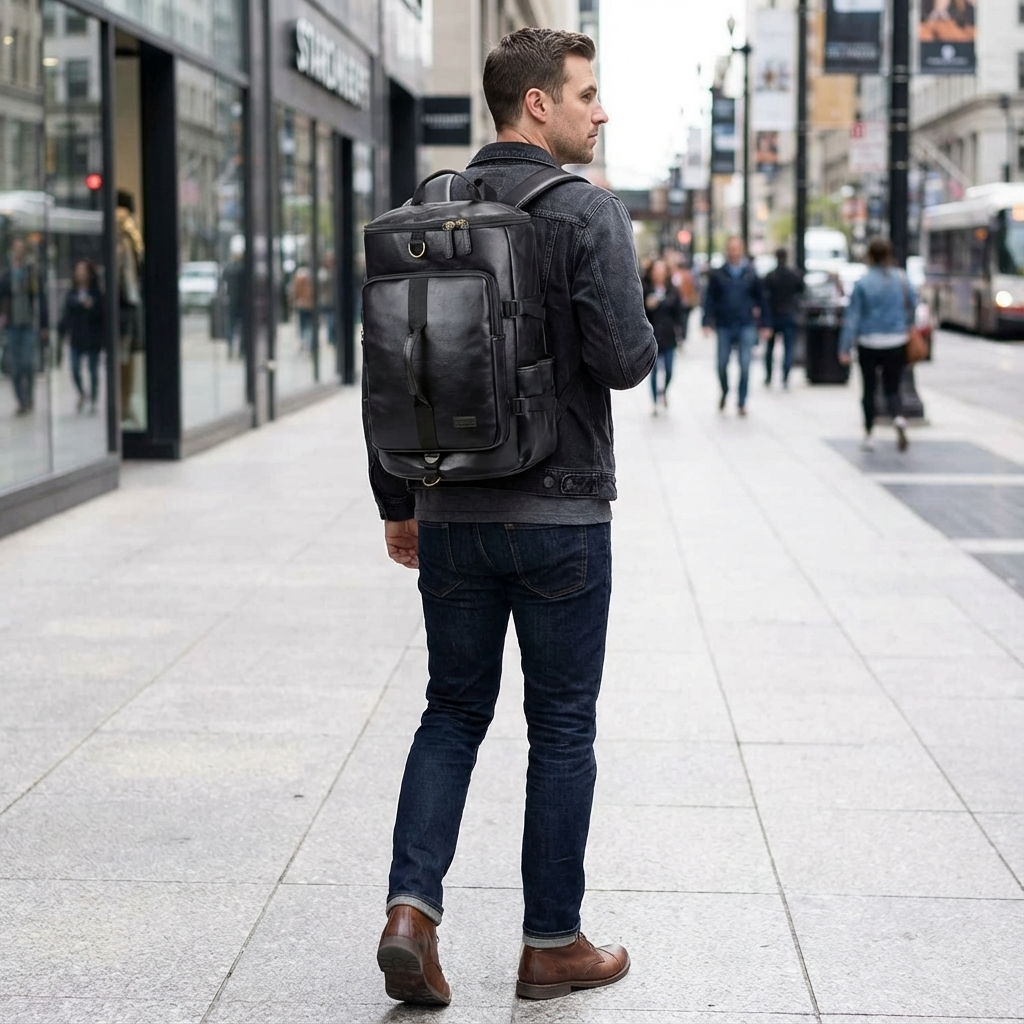 Men's Vegan Leather Duffle Bag – Convertible 40L Travel