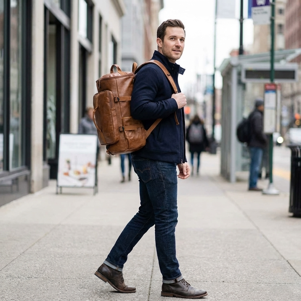 Men's Vegan Leather Duffle Bag – Convertible 40L Travel