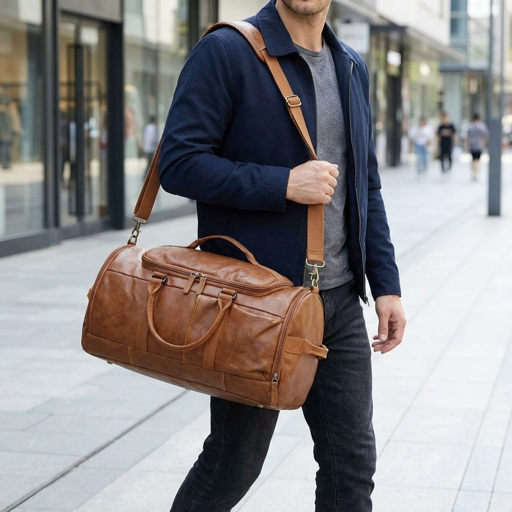 Men's Vegan Leather Duffle Bag – Convertible 40L Travel