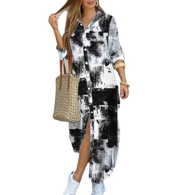 Women's Clothing Spring Summer Printed Sexy Shirt Dress