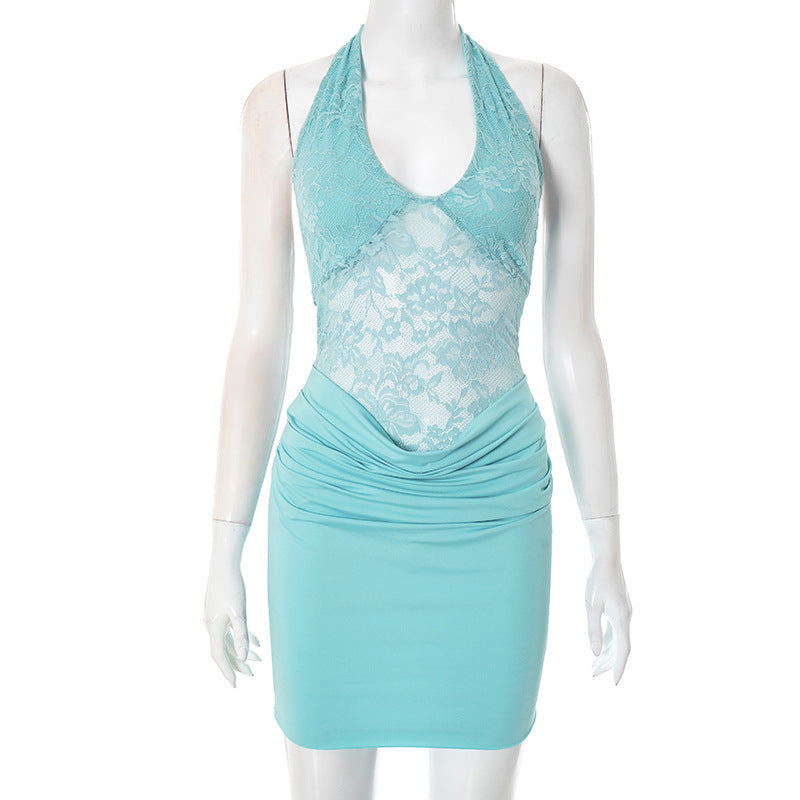 Women's Clothing Summer Sexy Lace Patchwork Hip Dress