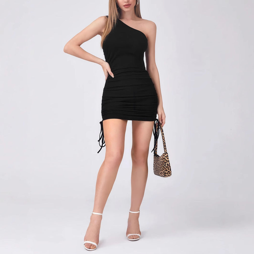 Women's Clothing Summer Sexy One-Shoulder Sleeveless Dress