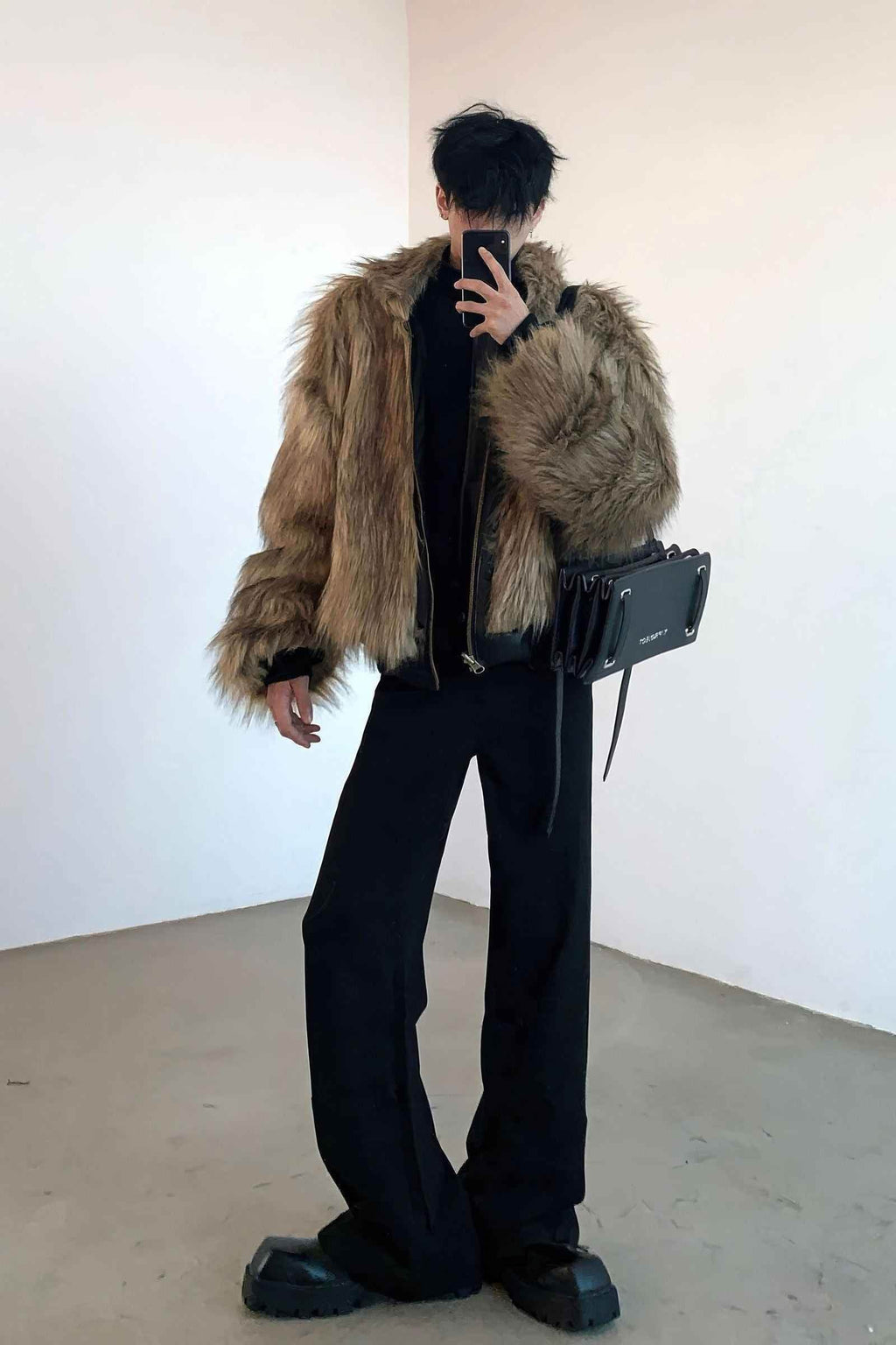 Winter Fashionable PU Leather Jacket for Men with Faux Fur, Reversible Design