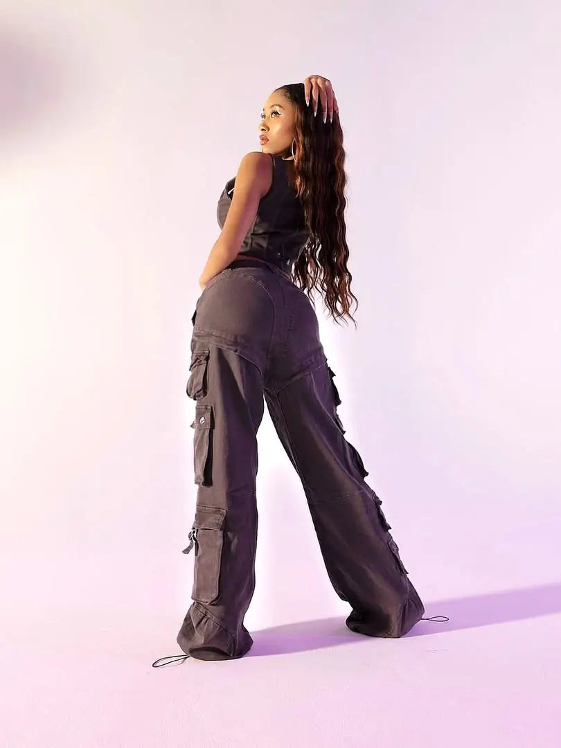 Pantalon cargo en sergé taille basse