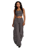 Pantalon cargo en sergé taille basse