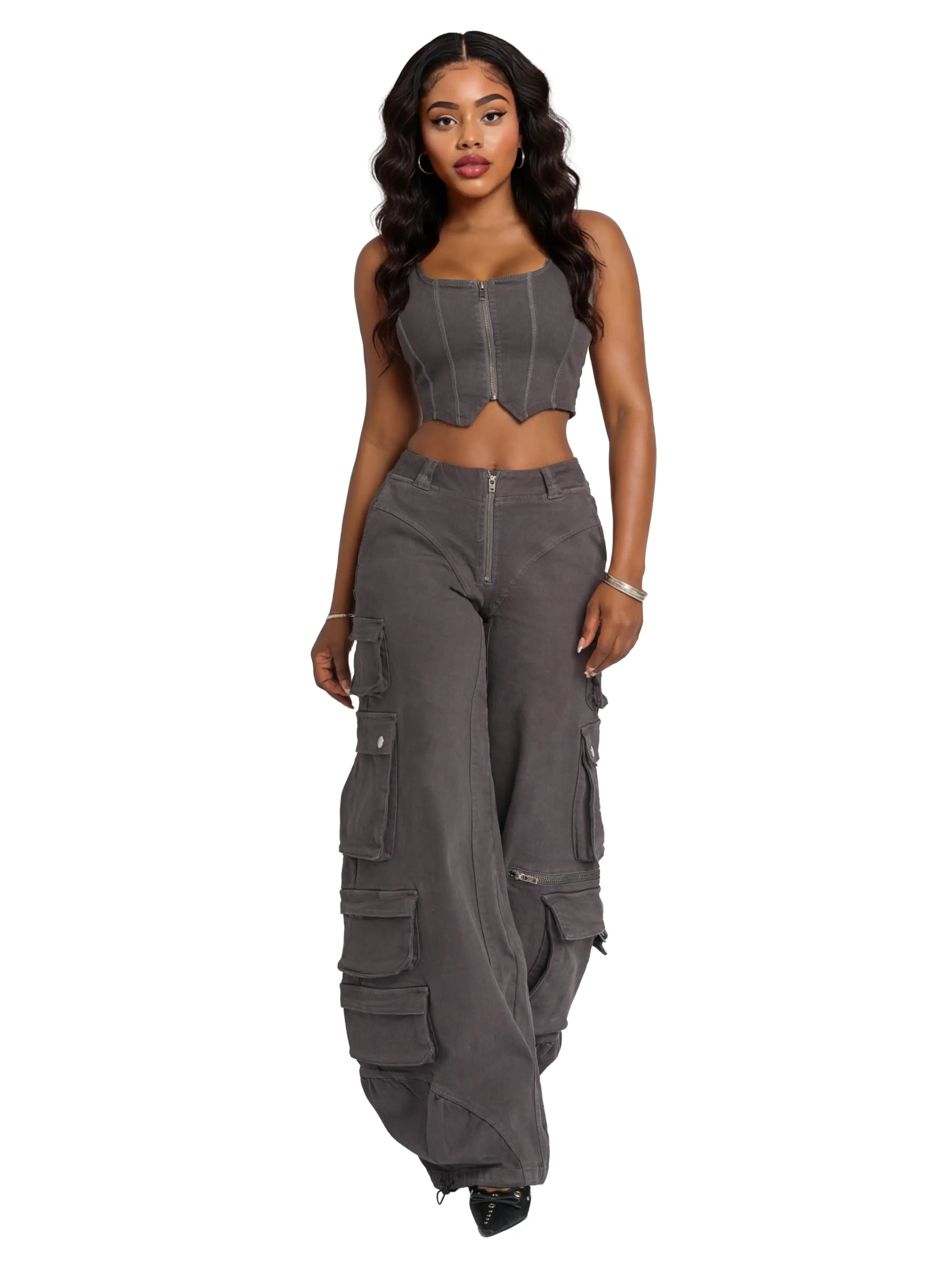 Pantalon cargo en sergé taille basse