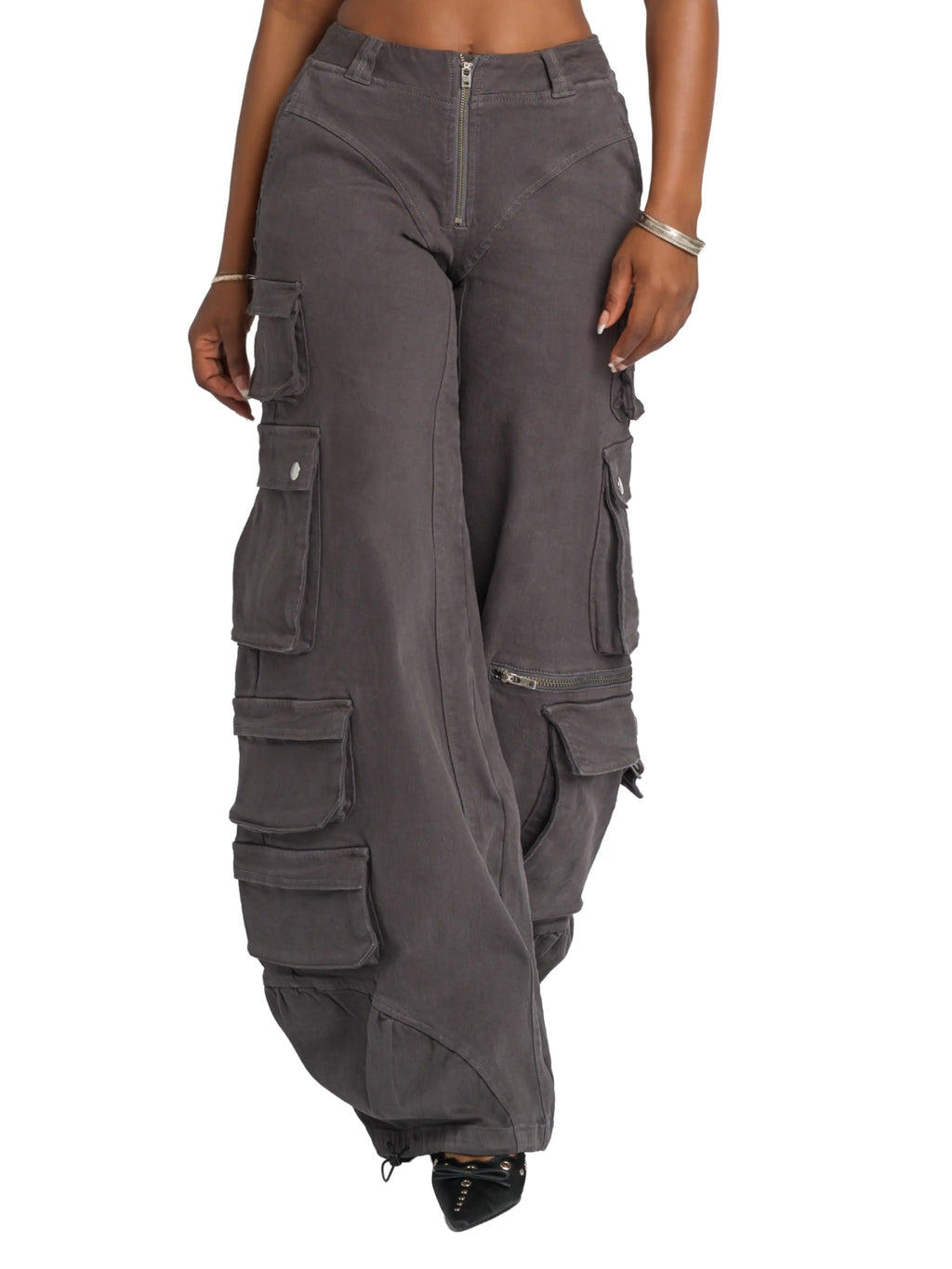 Pantalon cargo en sergé taille basse