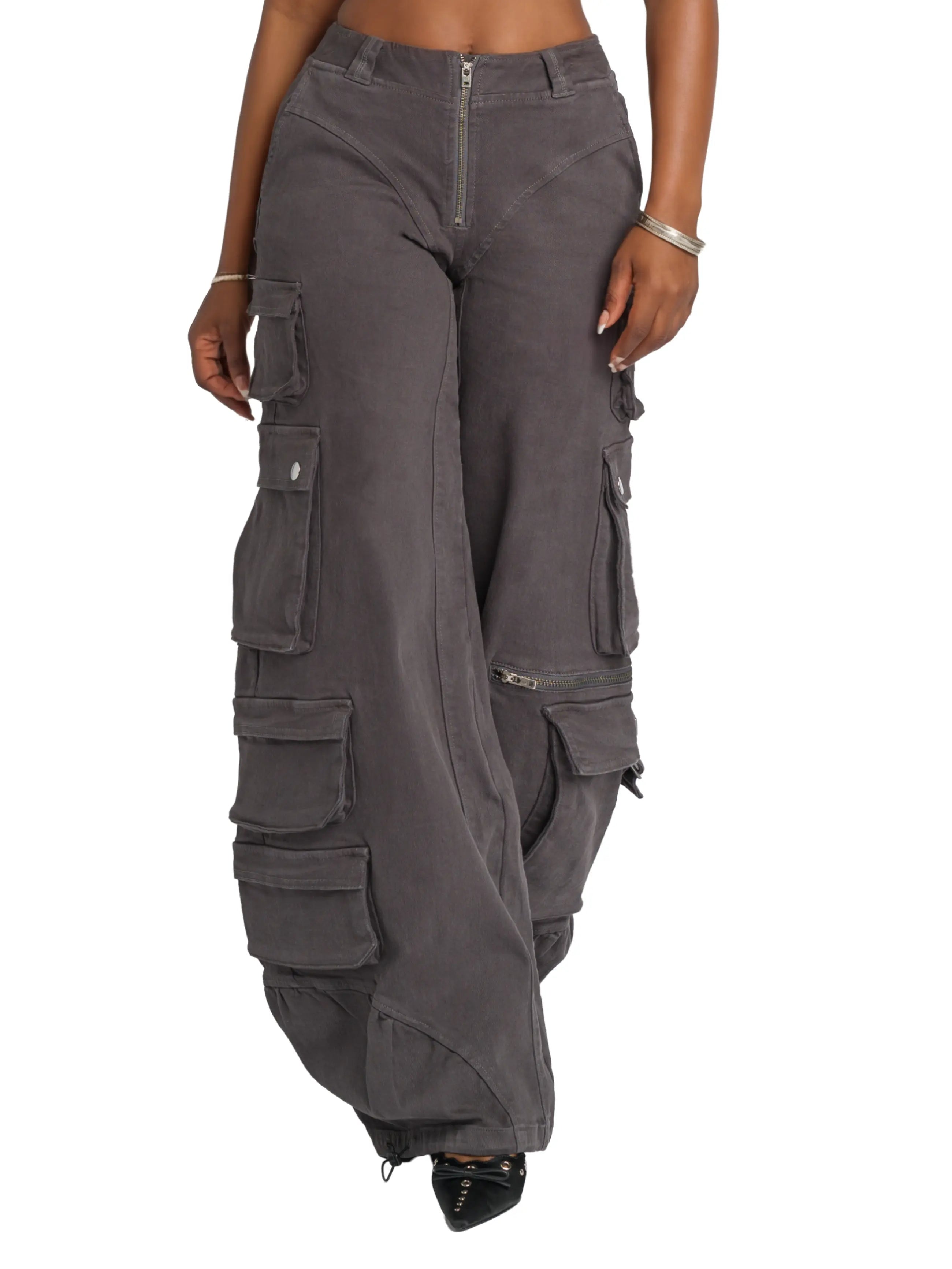 Pantalon cargo en sergé taille basse