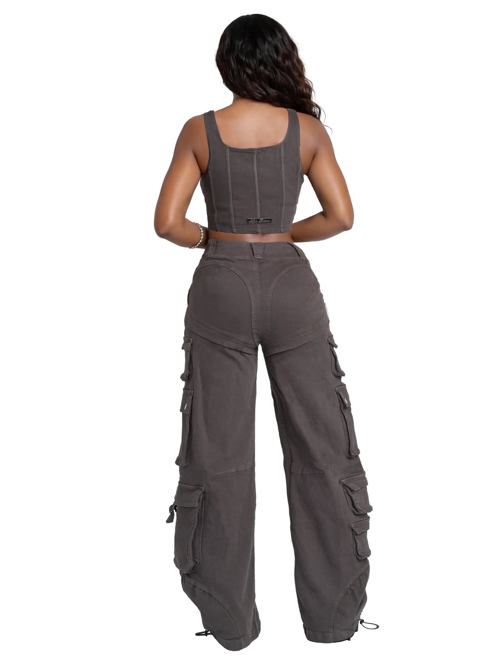 Pantalon cargo en sergé taille basse