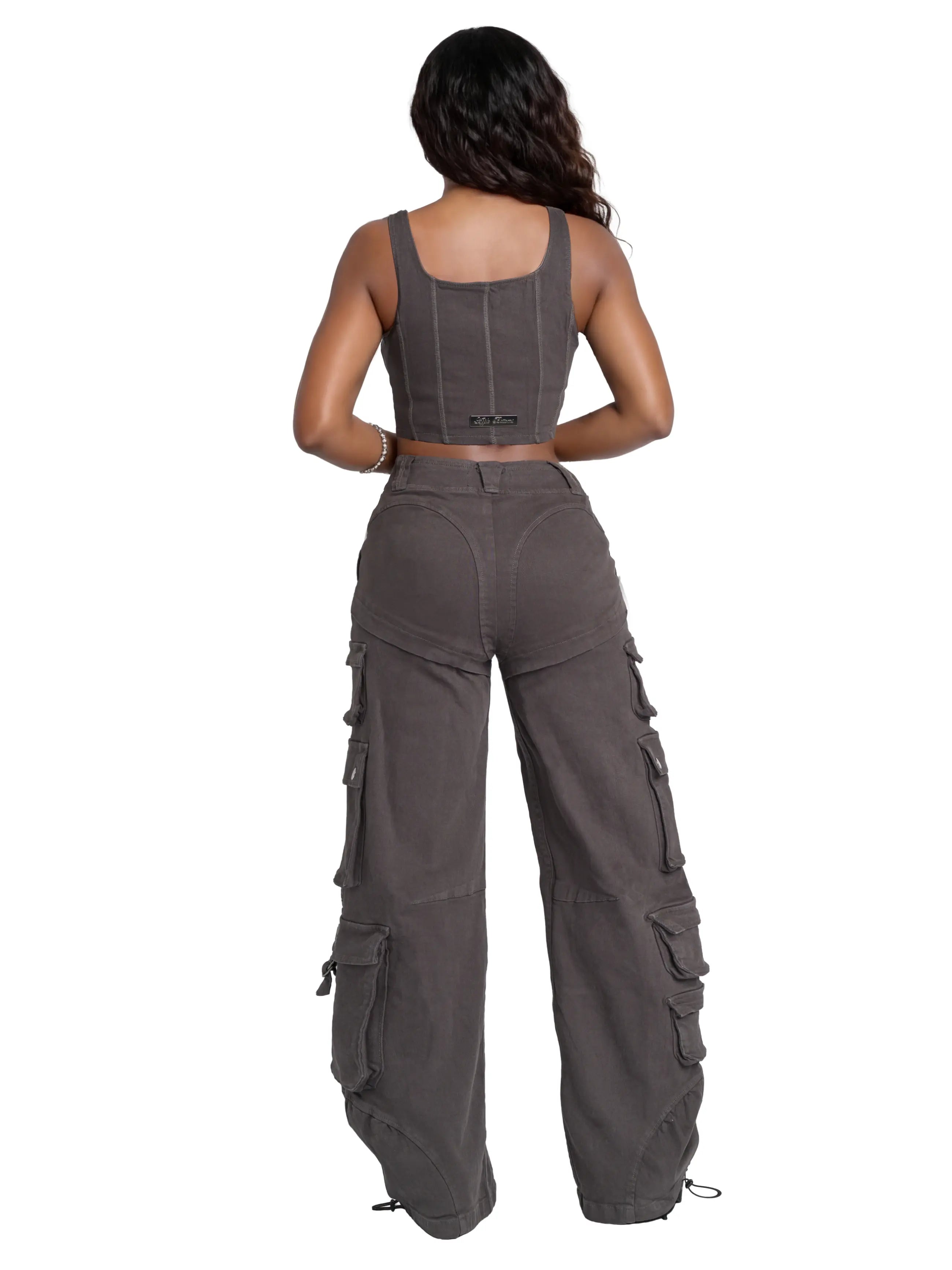 Pantalon cargo en sergé taille basse