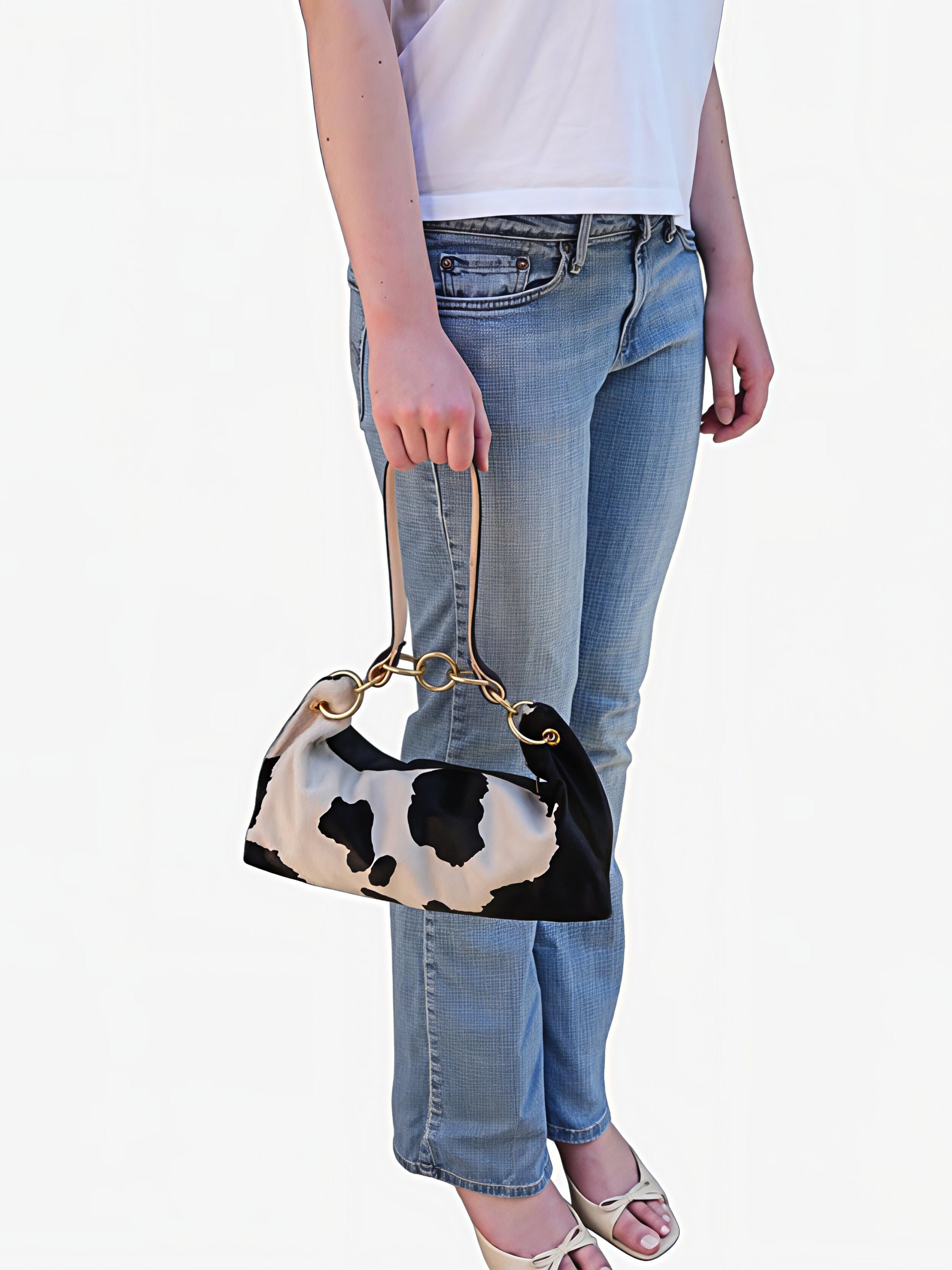 Blair Shoulder Bag, Cow Print-Black