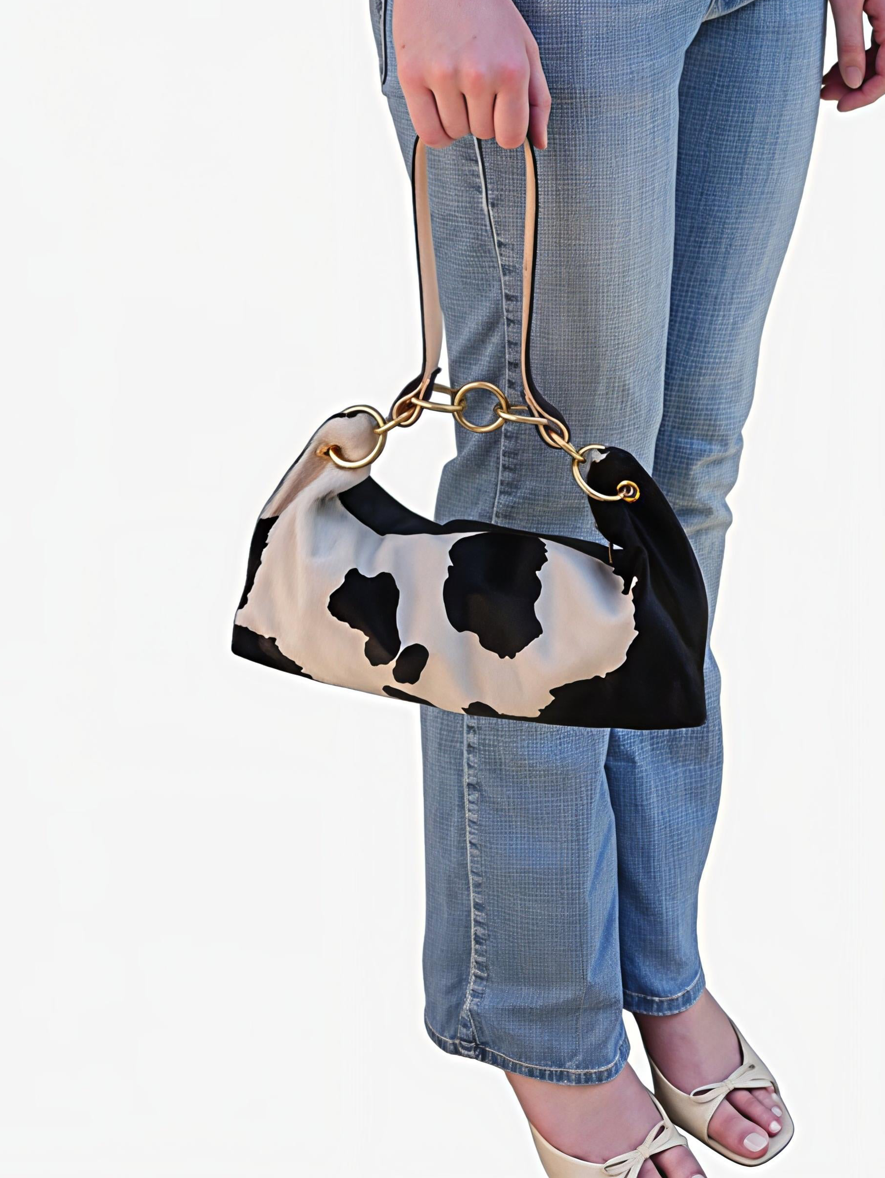 Blair Shoulder Bag, Cow Print-Black