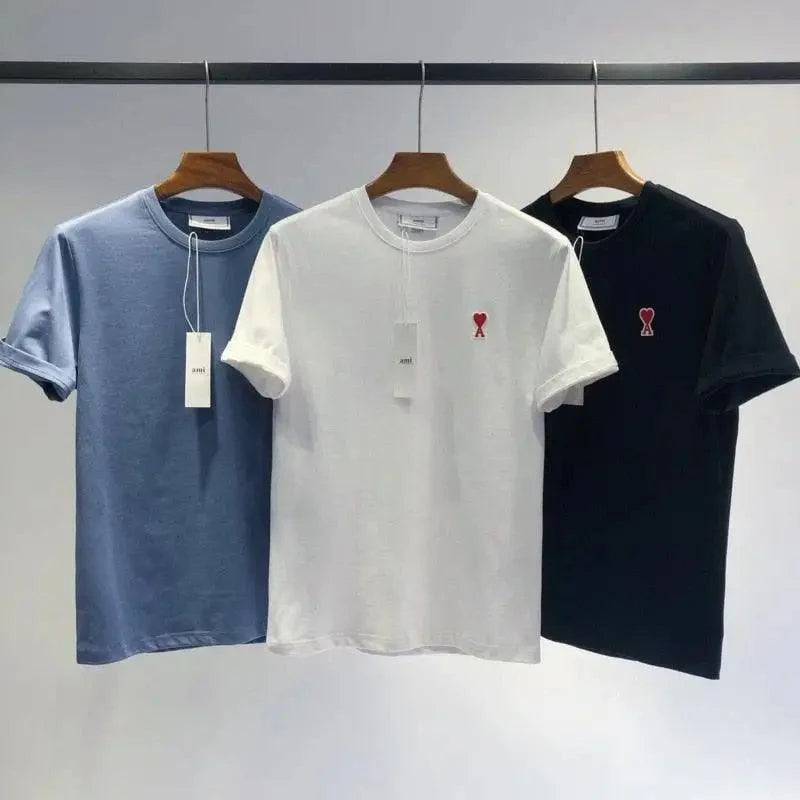 Modern Summer New Hearts A Love Embroidered Simple Design Masculine Fashion Short Sleeve T-Shirt Men's T-Shirt Men's Short Sleeve Tees Cotton T-Shirts for Men