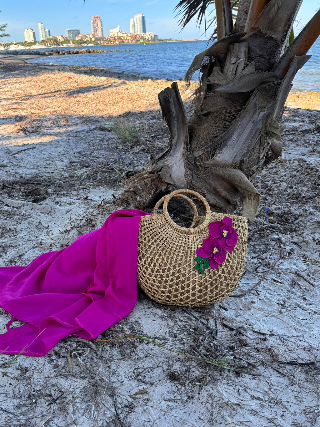 Sac de Plage en Paille Orchidée Insulaire
