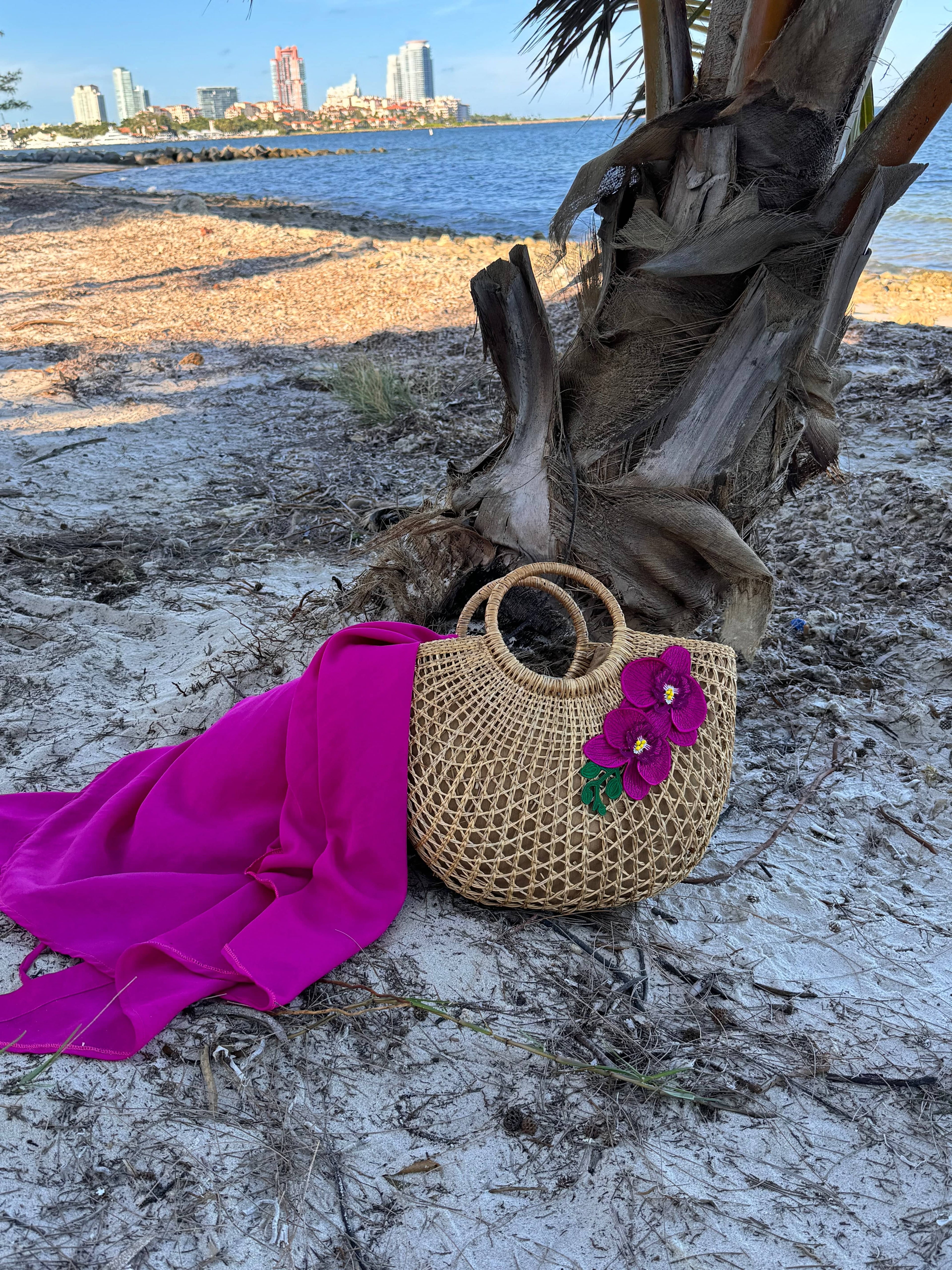 Sac de Plage en Paille Orchidée Insulaire