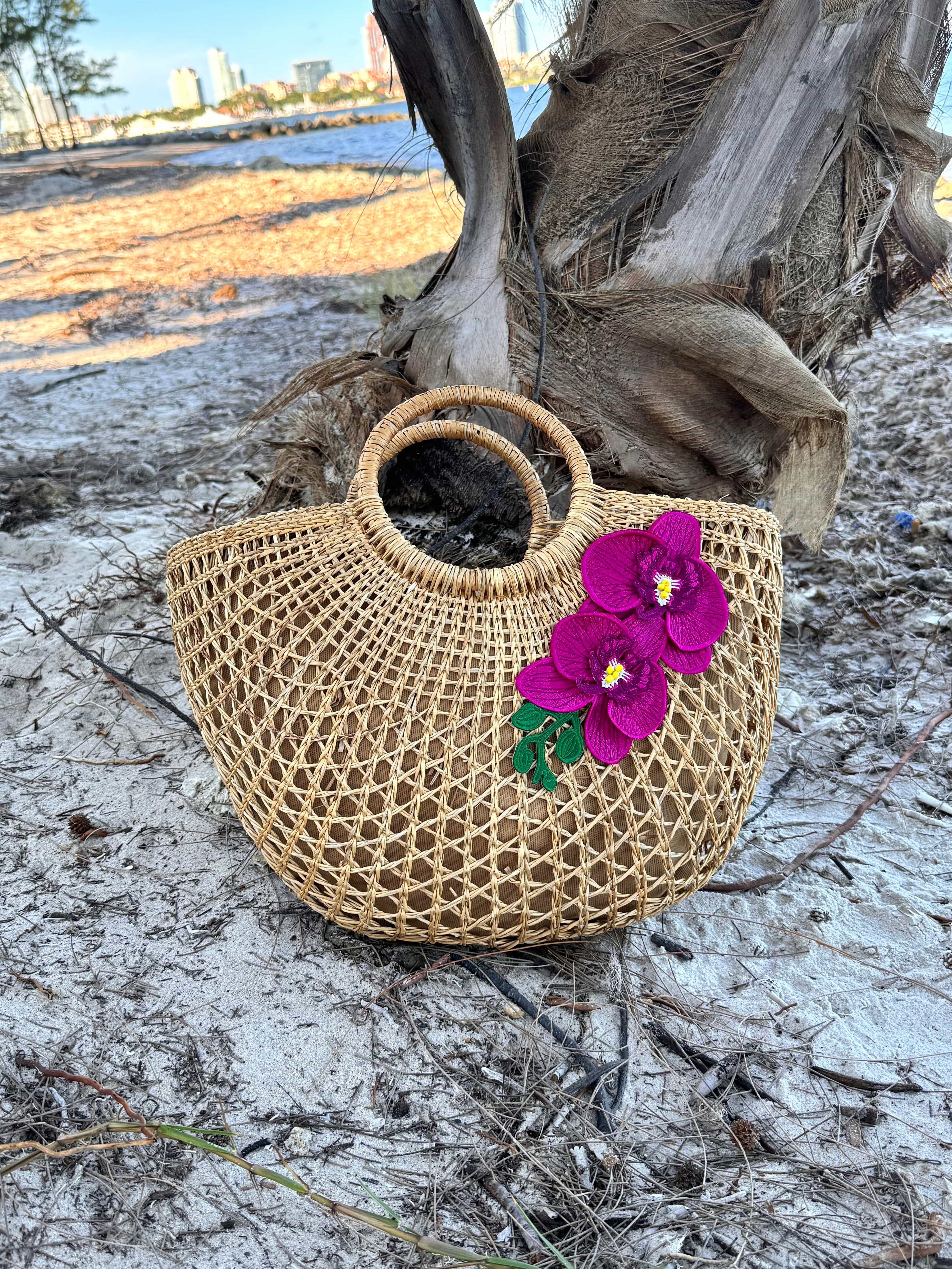 Sac de Plage en Paille Orchidée Insulaire