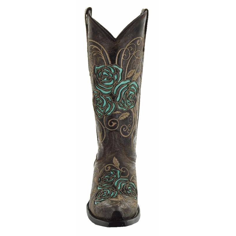 Turquoise Rose Inlaid Women's Cowgirl Boots (M50032)