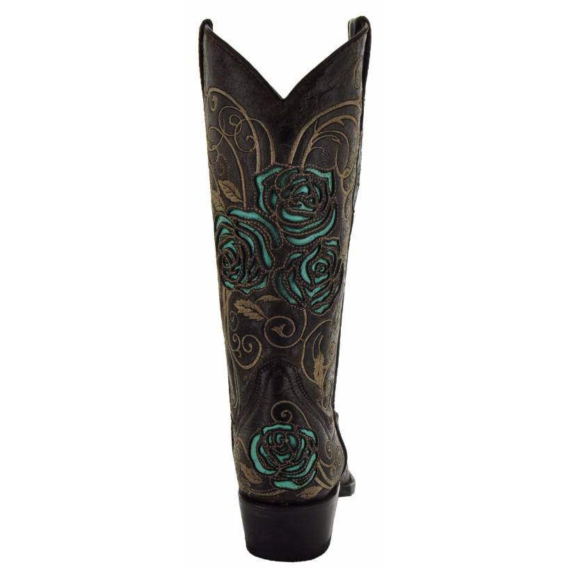 Turquoise Rose Inlaid Women's Cowgirl Boots (M50032)