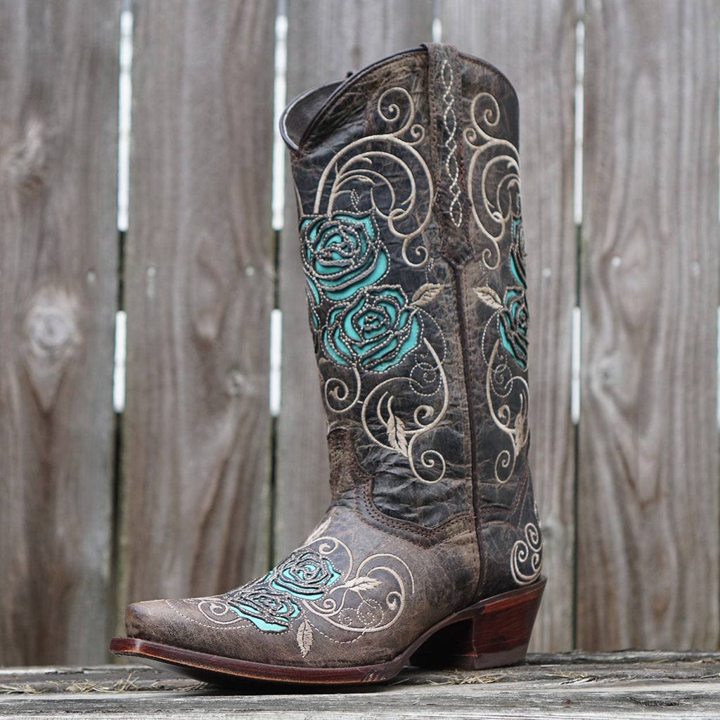 Turquoise Rose Inlaid Women's Cowgirl Boots (M50032)