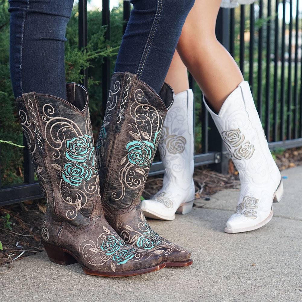 Turquoise Rose Inlaid Women's Cowgirl Boots (M50032)