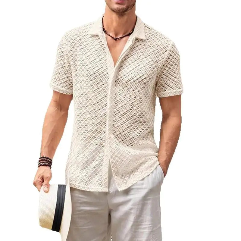 Summer Mesh Short Sleeve Shirt Men's Clothing