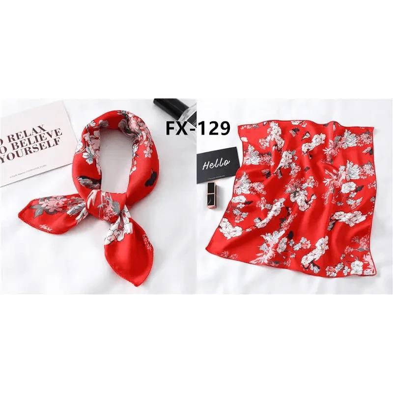 Versatile Square Silk Scarf for Women, Fashionable Printed Small Neck Scarves, Office Lady Hair Band, Foulard, Hand, for Female, Bandana, Shawl