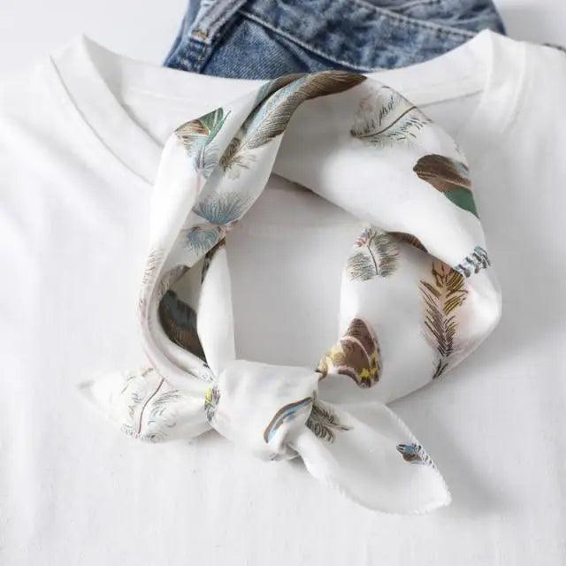 Versatile Square Silk Scarf for Women, Fashionable Printed Small Neck Scarves, Office Lady Hair Band, Foulard, Hand, for Female, Bandana, Shawl