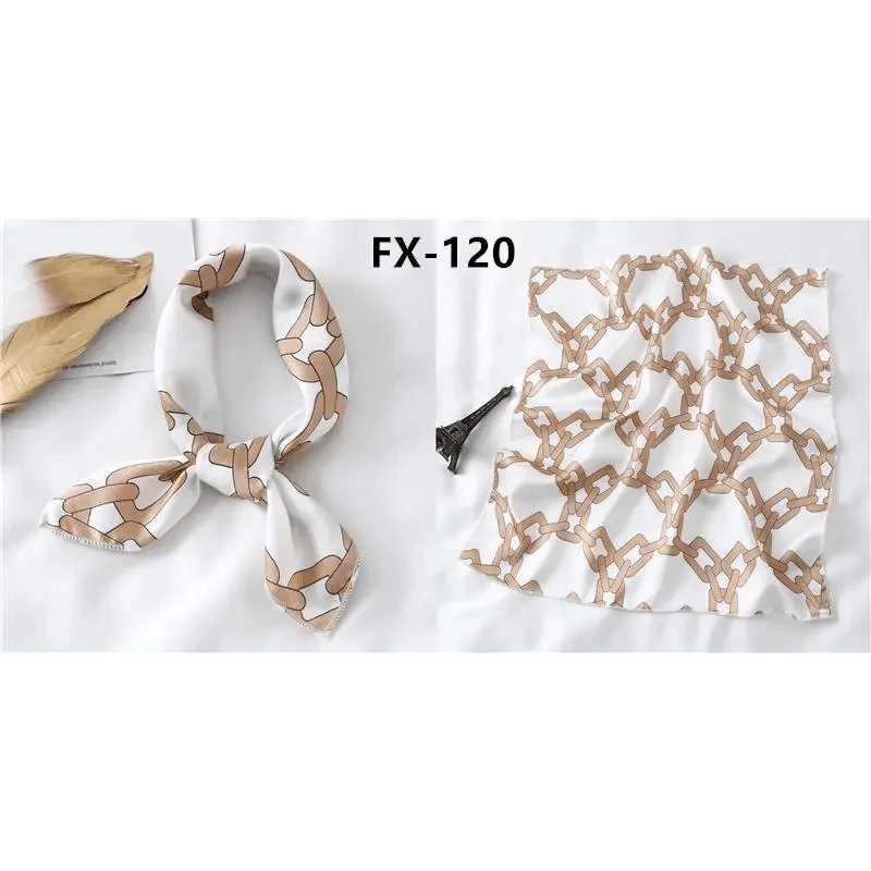Versatile Square Silk Scarf for Women, Fashionable Printed Small Neck Scarves, Office Lady Hair Band, Foulard, Hand, for Female, Bandana, Shawl