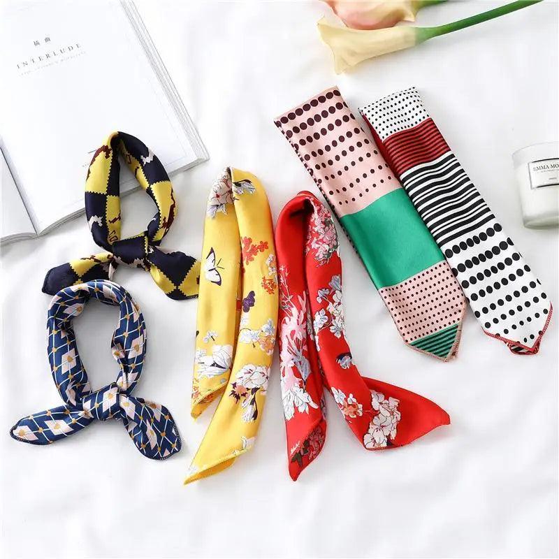 Versatile Square Silk Scarf for Women, Fashionable Printed Small Neck Scarves, Office Lady Hair Band, Foulard, Hand, for Female, Bandana, Shawl