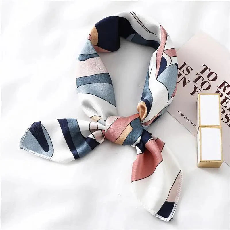 Versatile Square Silk Scarf for Women, Fashionable Printed Small Neck Scarves, Office Lady Hair Band, Foulard, Hand, for Female, Bandana, Shawl